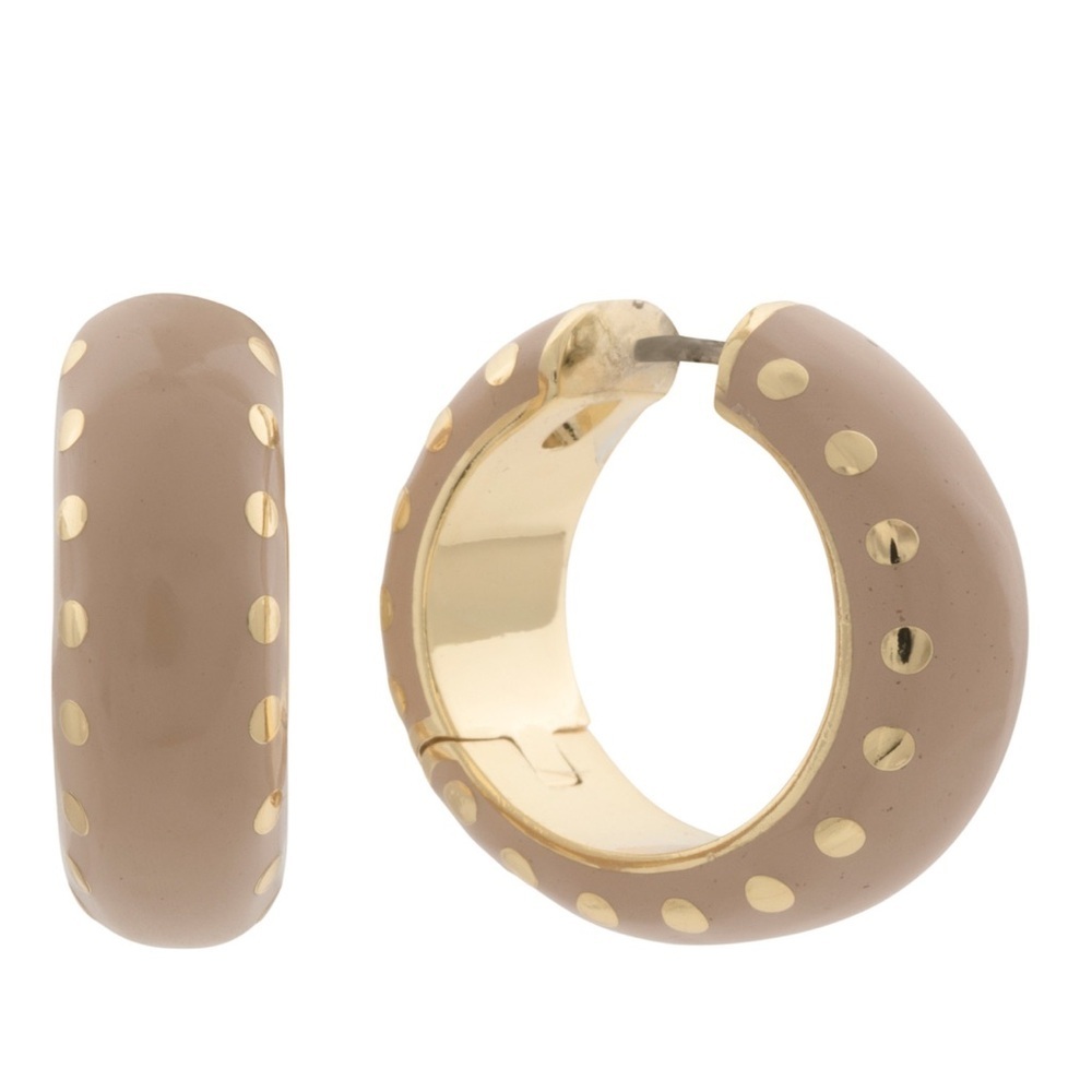 Gorjana New Asher Hoop Earrings Enamel and 18k Gold Plated Brass Color Tan Stone